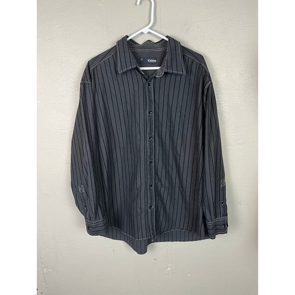 Cultura International Black Pinstripe Button-Up Dress Shirt, Size 3X - Picture 1 of 10